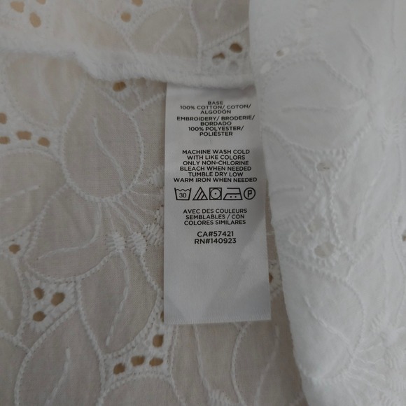 LOFT White Eyelet Lace Blouse Ruffled Sleeve M Cottagecore Boho Coastal Top - Picture 13 of 15